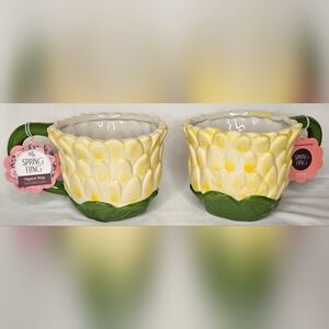 Yellow Flower Mugs Set Of 2 NWT